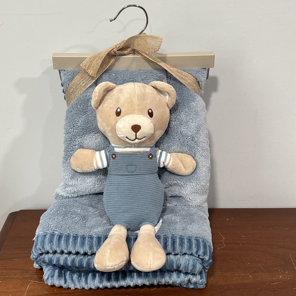 Chickpea Blue Plush Baby Blanket Teddy Bear Overalls Lovey Security New
